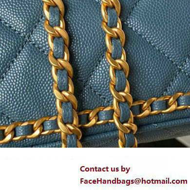 Chanel Grained Calfskin  &  Gold-Tone Metal Chain Backpack Bag AS4490 Blue 2023